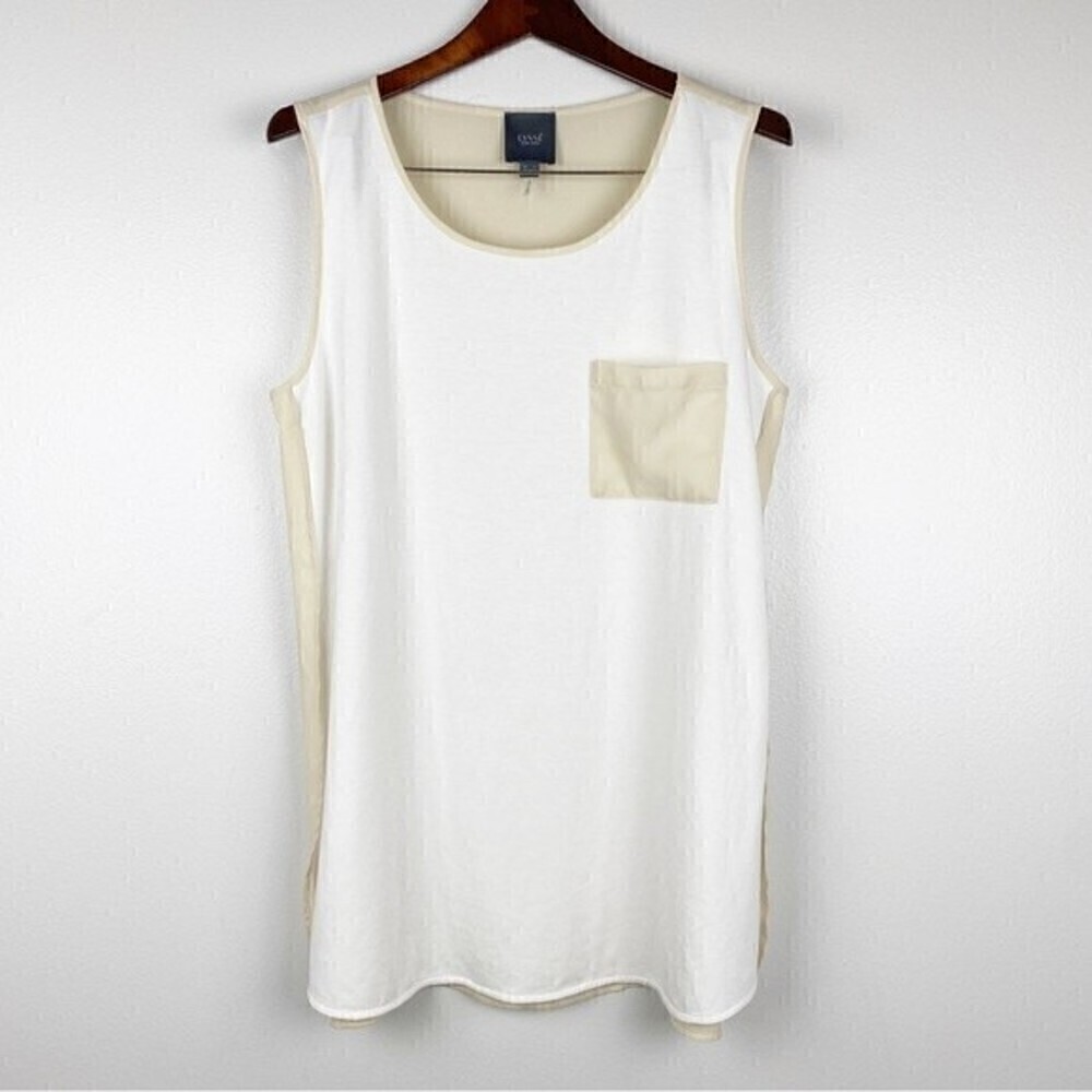 Lysse Caterina Lightweight Sleeveless Side Slit Tank Top White Cream Size XL